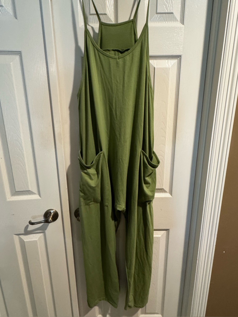 Olive Green Womens Cotton Jumpsuit with Pockets
